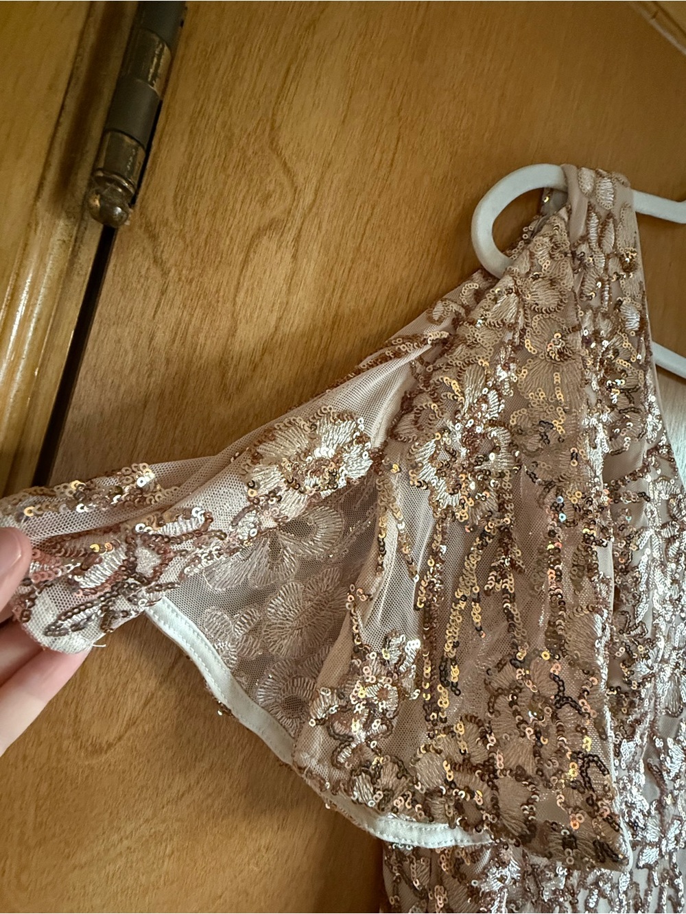 Alex Evenings Gold Sequin Maxi Gown with Flutter Sleeves - Picture 3 of 12